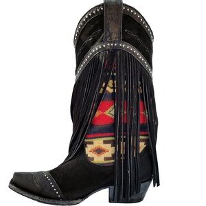 Old Gringo Black and Multicolor Fringe Boots